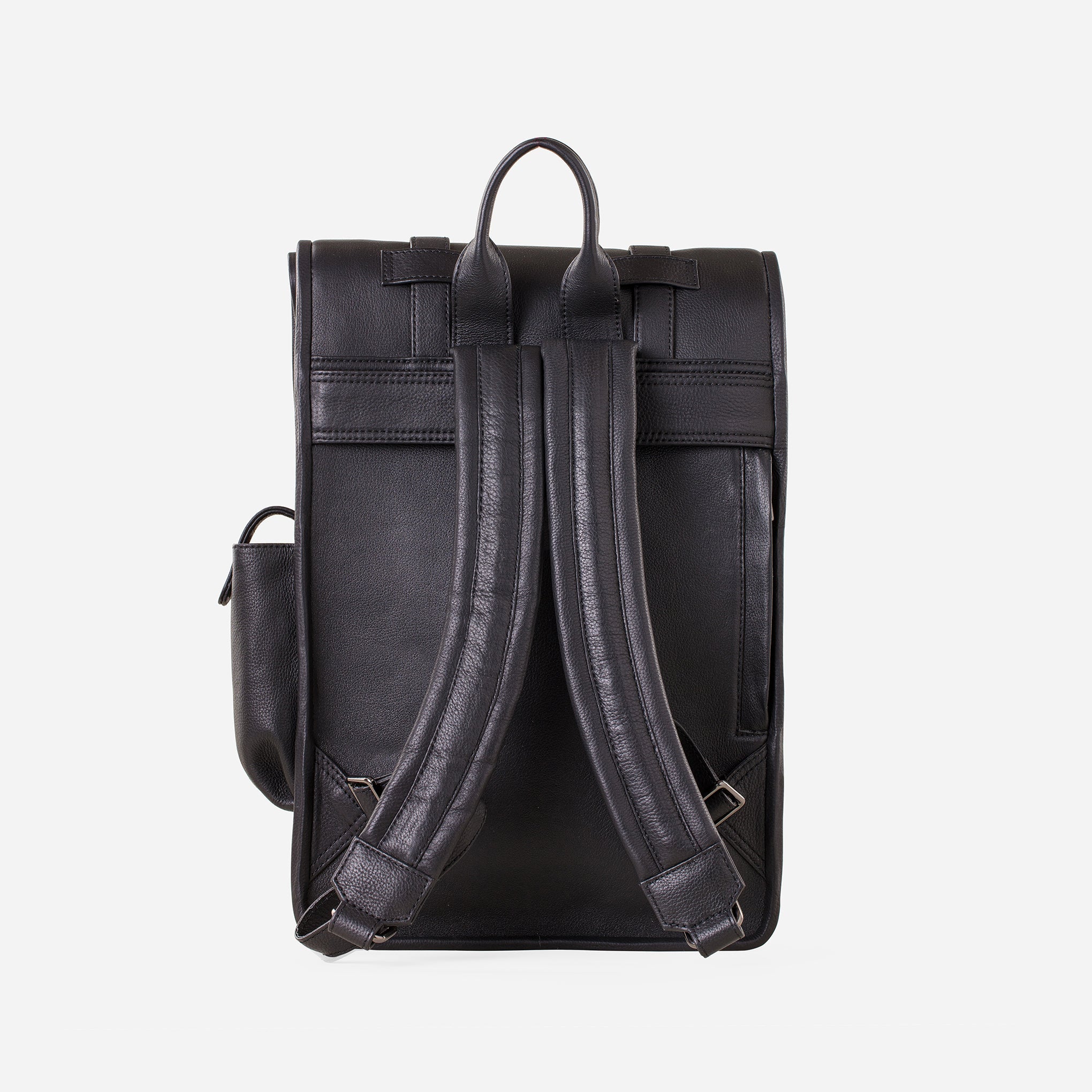 Carbon Black: back view of Garrten rolltop style full grain leather backpack