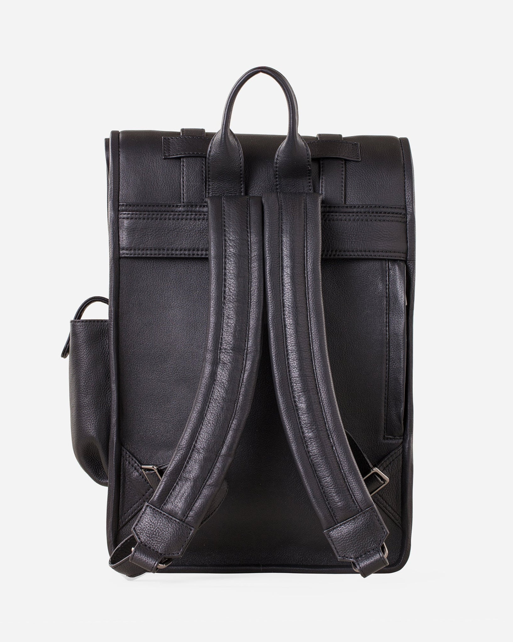 Carbon Black: back view of Garrten rolltop style full grain leather backpack