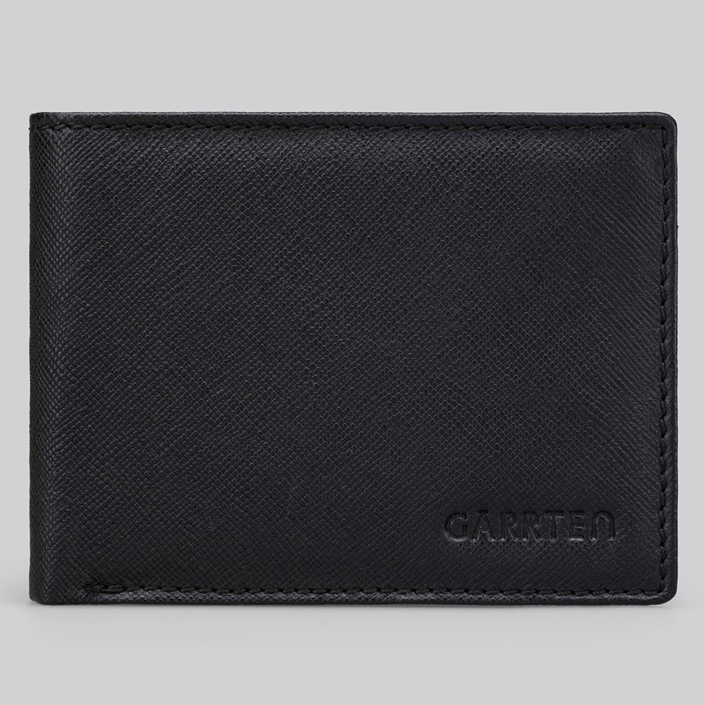 Garrten 319 Saffiano Leather Wallet in Black colour, Front view