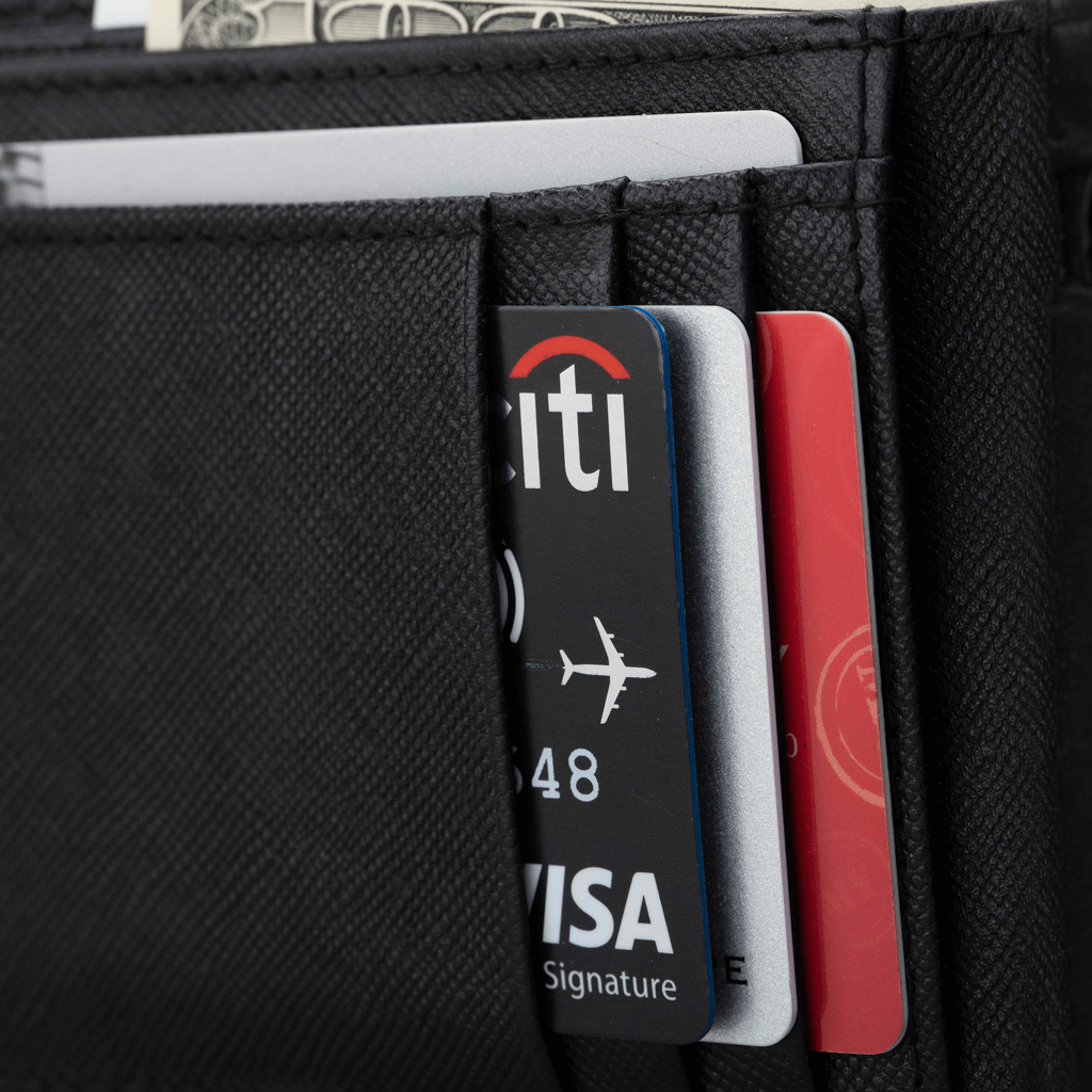 Garrten 319 Saffiano Leather Wallet in Black colour, card slots view