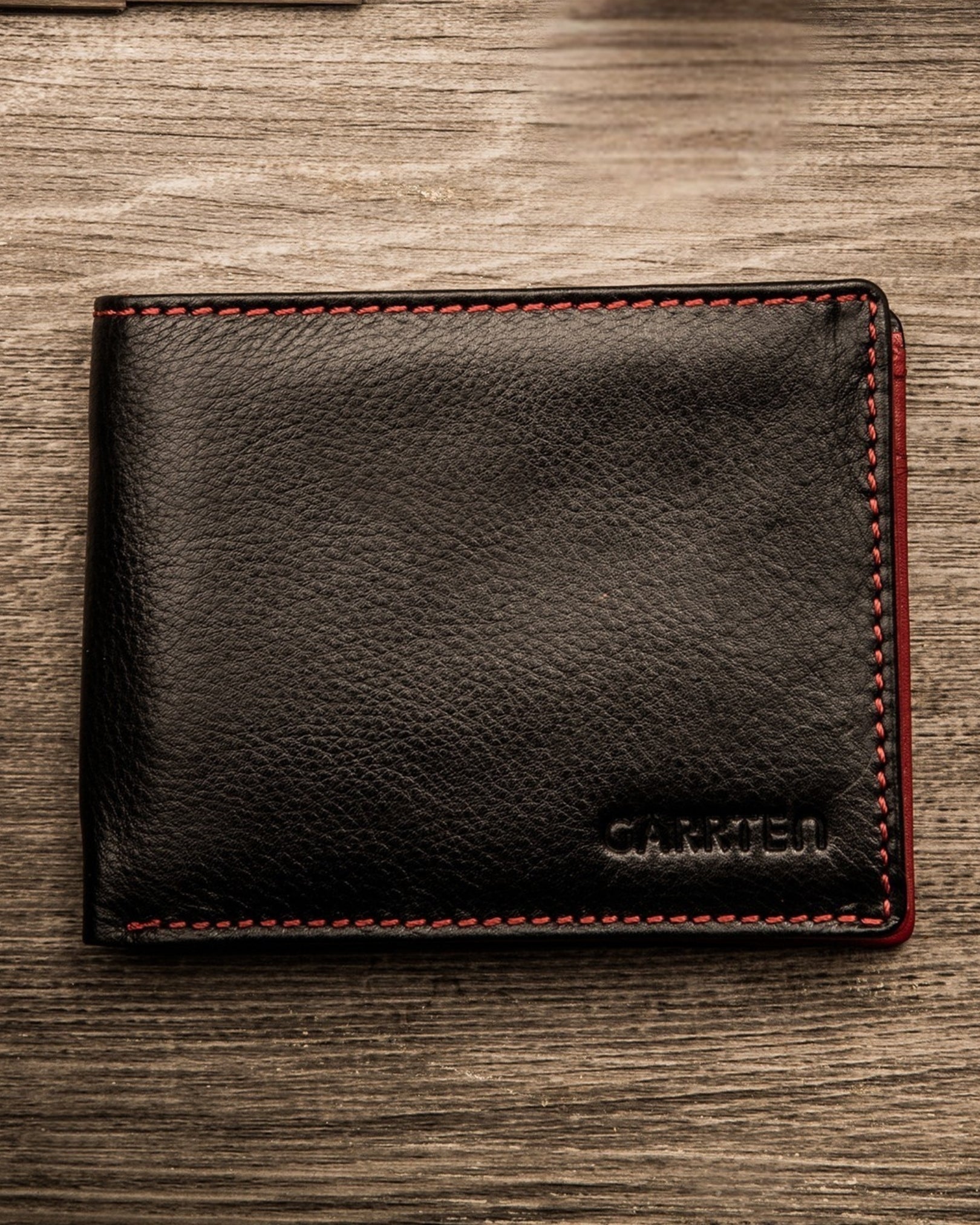 219 Full Grain Leather Black/Red Wallet