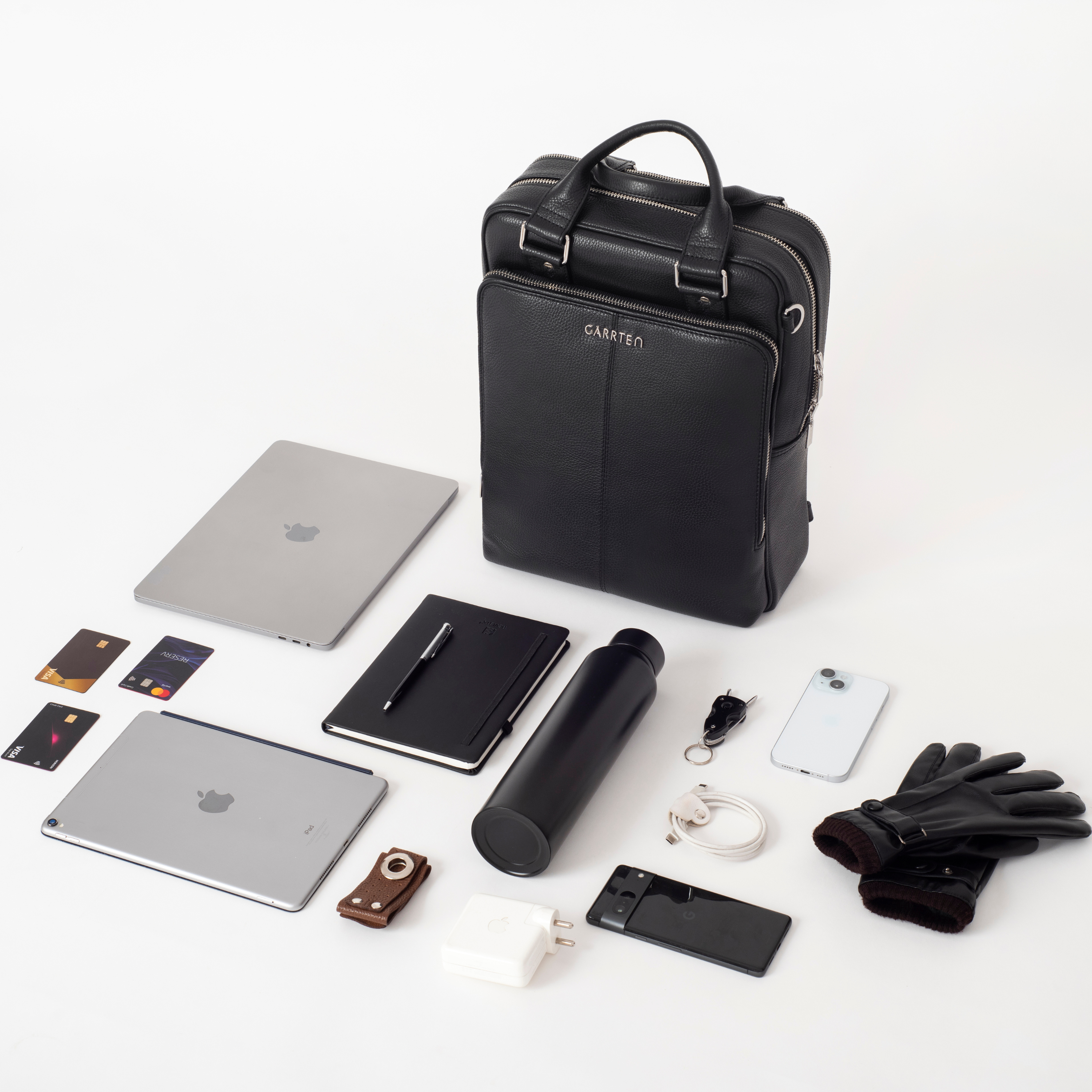 cratte mini office leather business backpack 821 Signature Italian Leather Backpack - Carbon Black