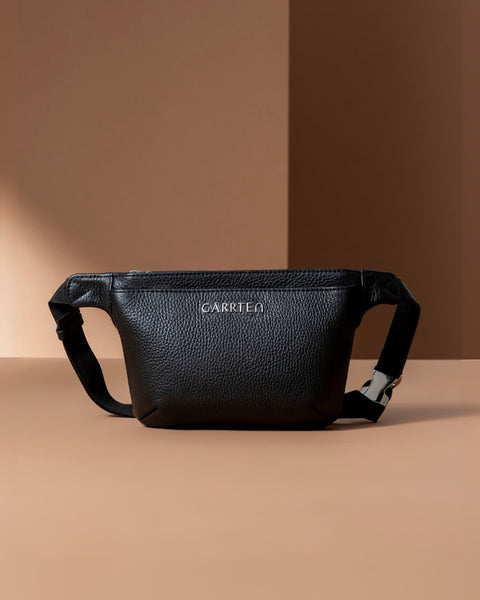 528 Italian Leather Crossbody Belt Bag - Carbon Black I GARRTEN