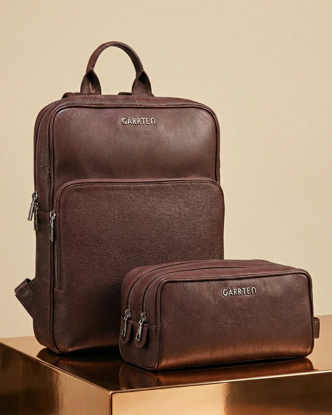 The Minimalist Set in Brown | 731 Slim Leather Backpack & Leather Dopp ...