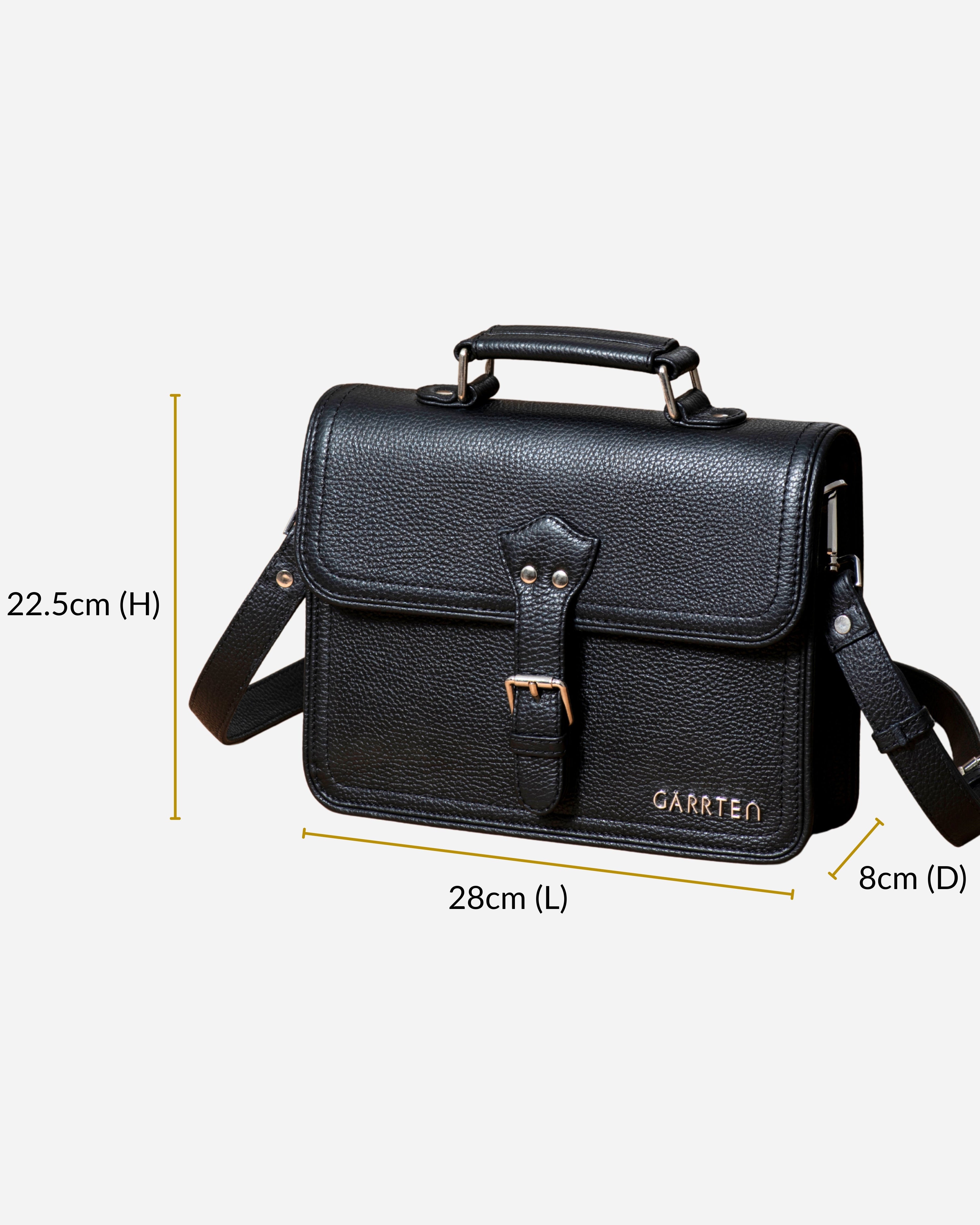 538 Crossbody Leather Satchel — Carbon Black | GARRTEN