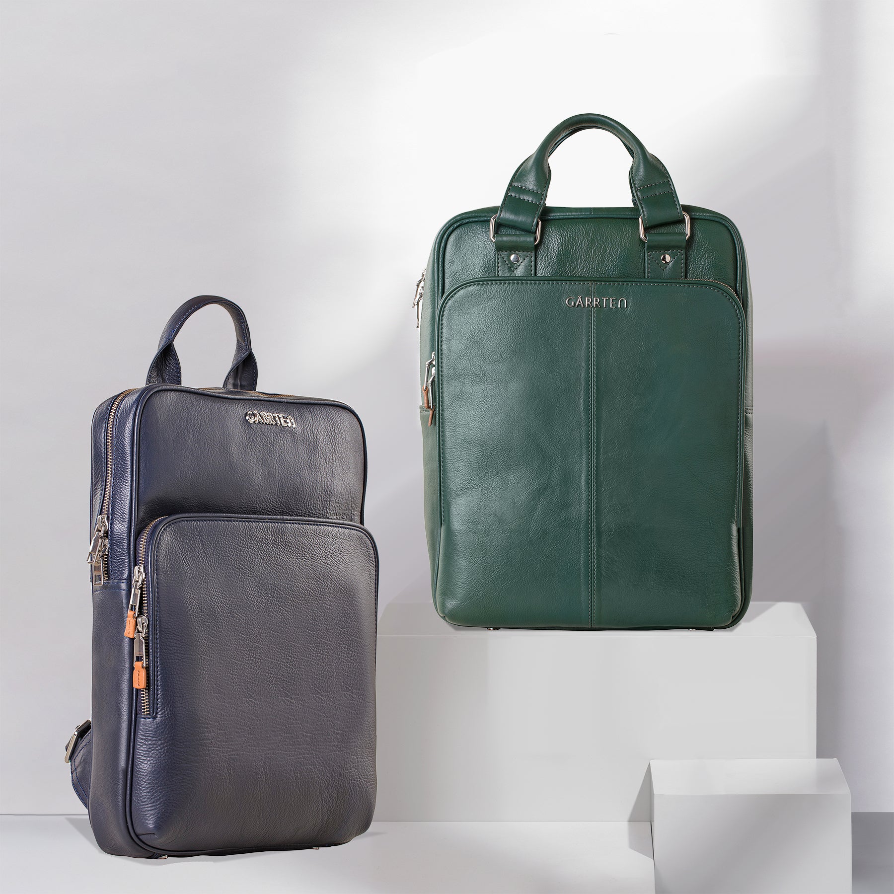 Professional Duo - Leather Backpack set in Racing Green & Midnight