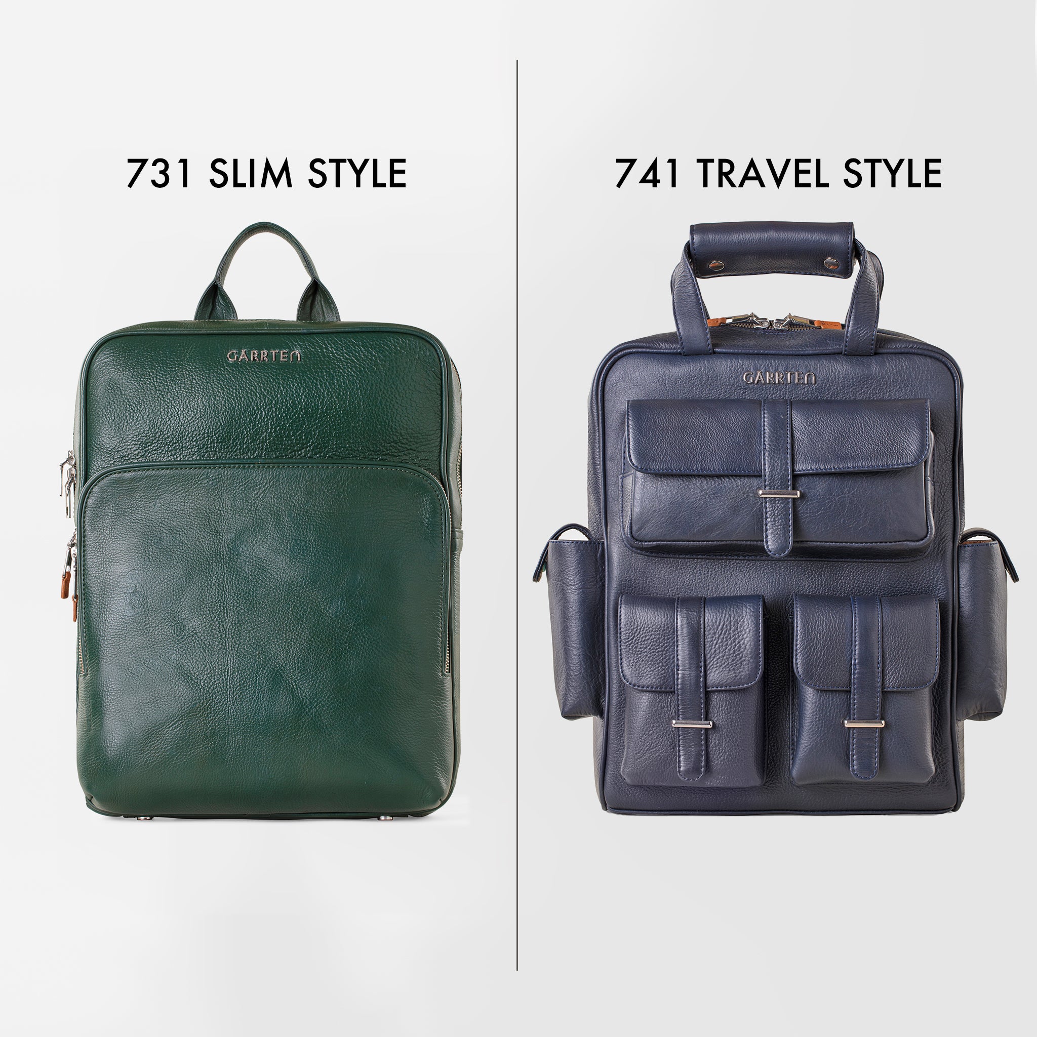Work & Play Duo - Leather Backpack set in Racing Green & Midnight