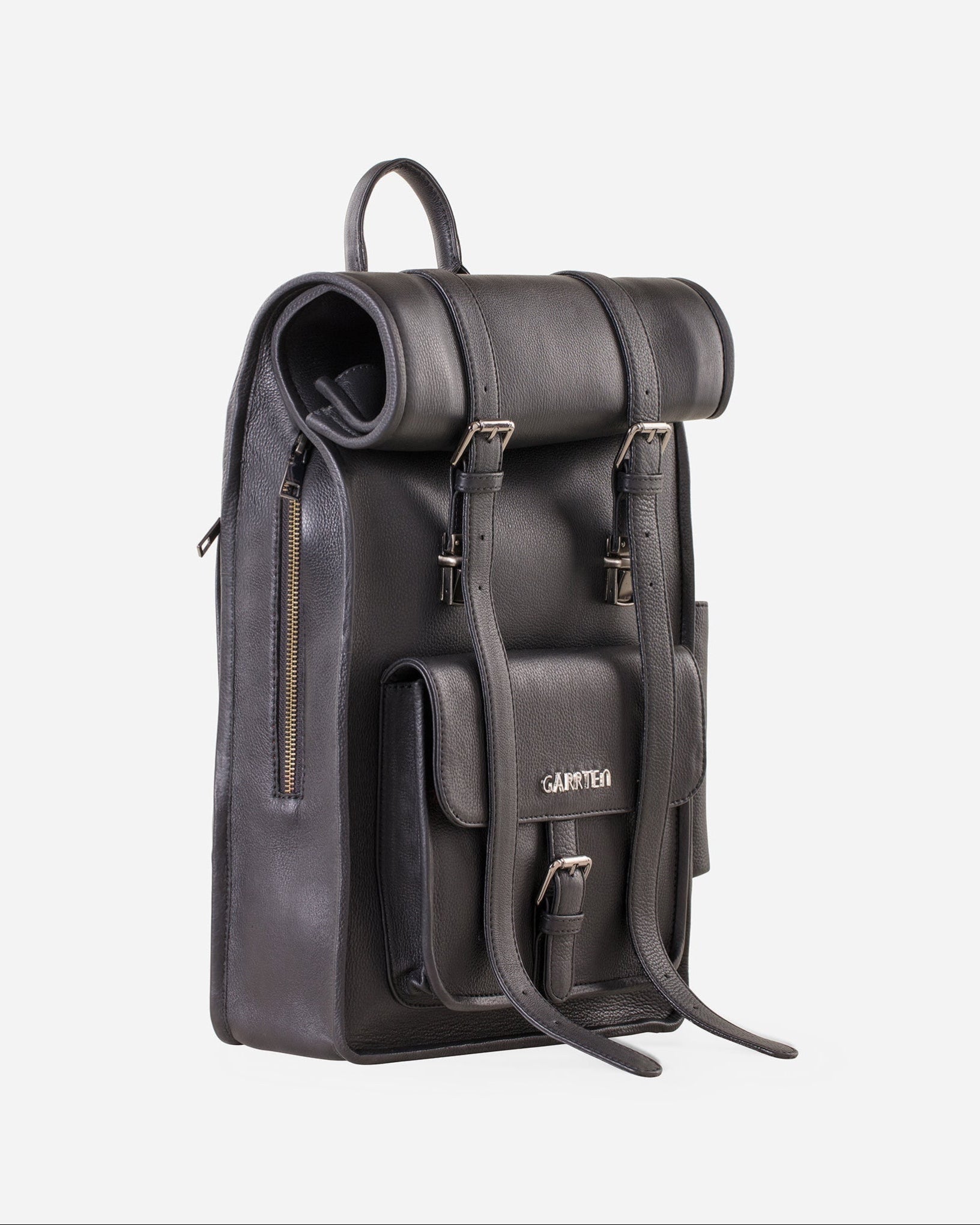 dr martens small slouch leather backpack 751 Rolltop Full-Grain Leather Backpack - Carbon Black