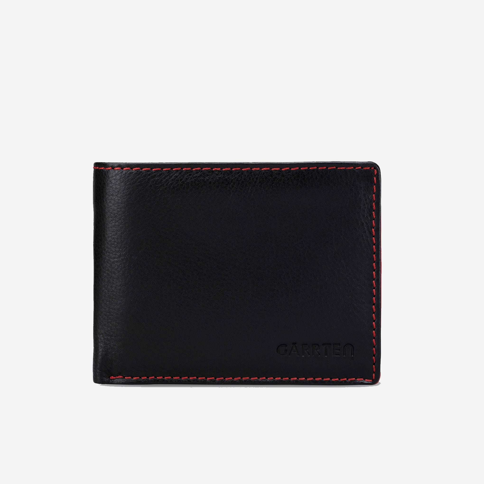 Black/Red: front view of Garrten full grain leather purse 