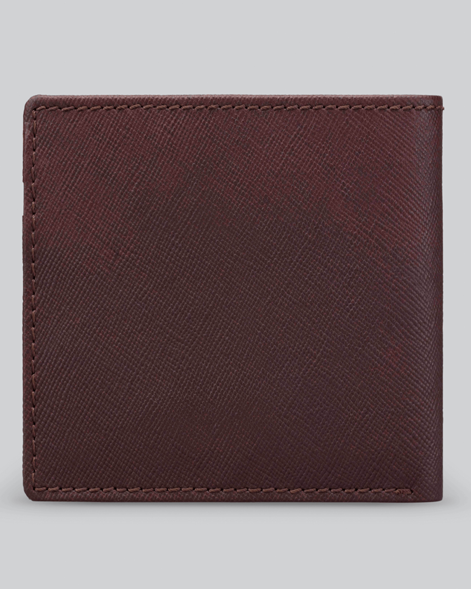 GARRTEN 319 saffiano leather wallet in chocolate — back view, clean exterior, white background